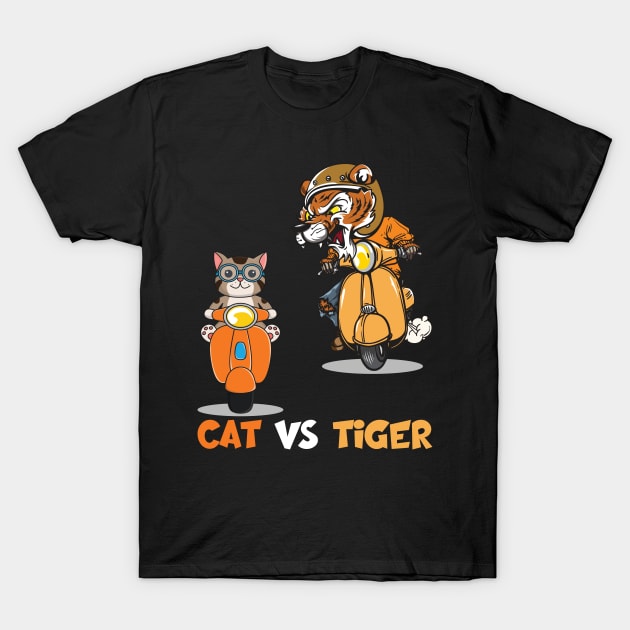 Cat Vs Tiger Riding T-Shirt by RajaGraphica